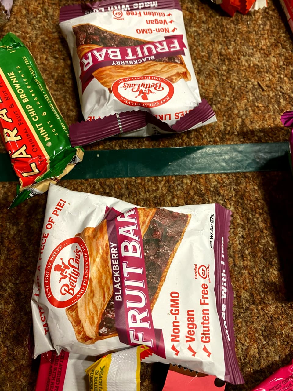 Larabars and fruit bars from the Burney resupply, day 81
