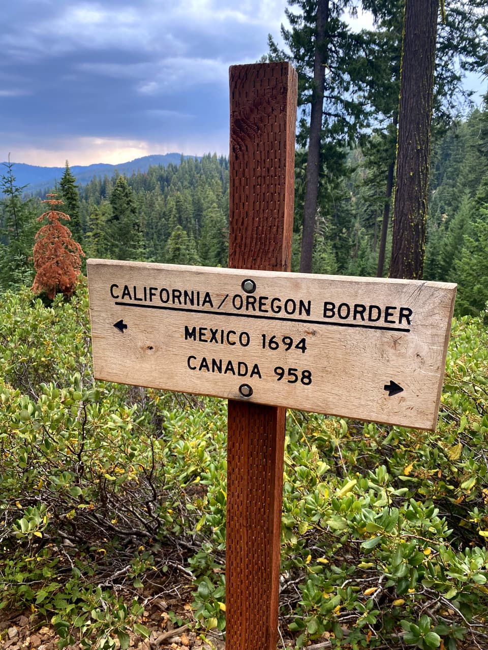 the California and Oregon border sign, day 93