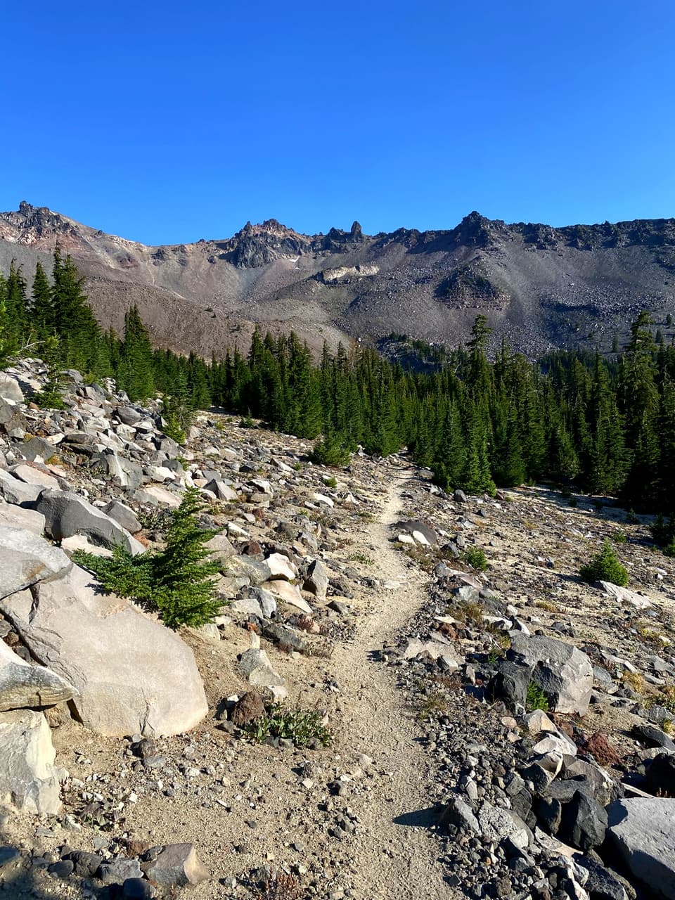 the rocky trail below volcanic slopes, day 104