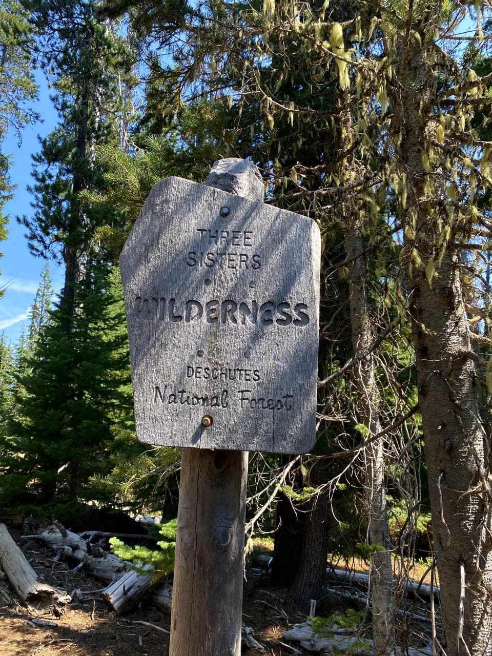 the Three Sisters Wilderness sign, day 105