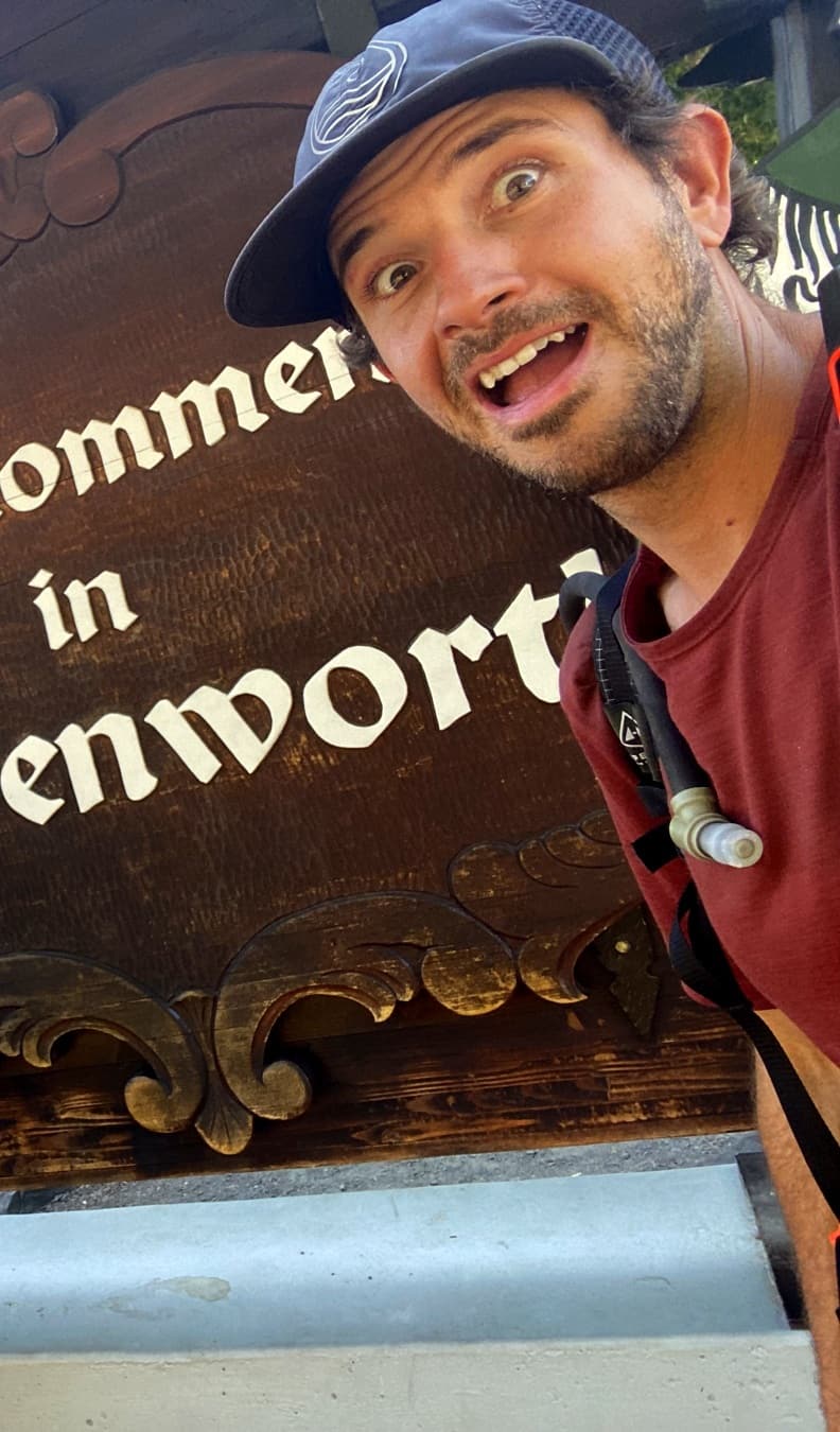 at the Leavenworth welcome sign