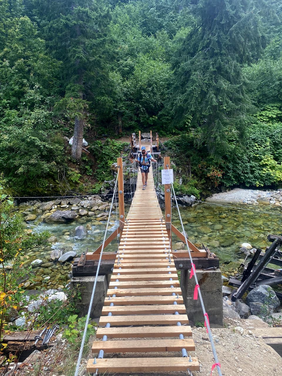 a suspension bridge over a creek, day 127
