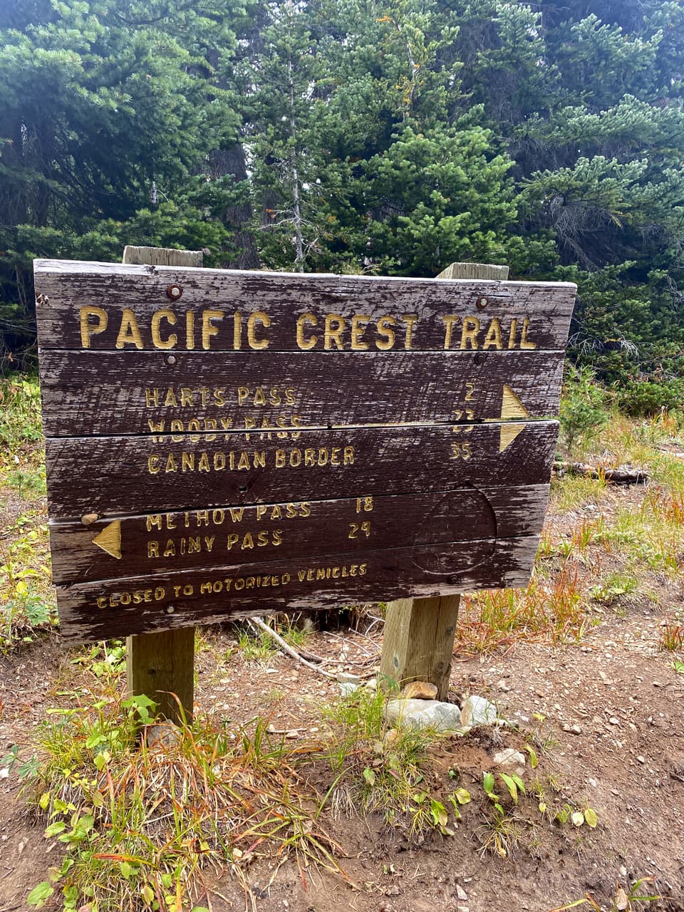 the Harts Pass and border trail sign, day 128 · photo #2296