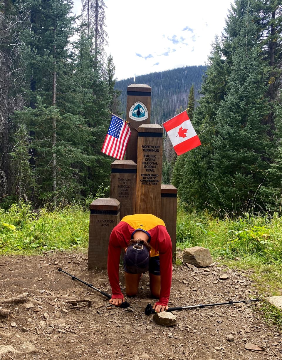 Atlas on his knees with his head down at the northern terminus, day 129