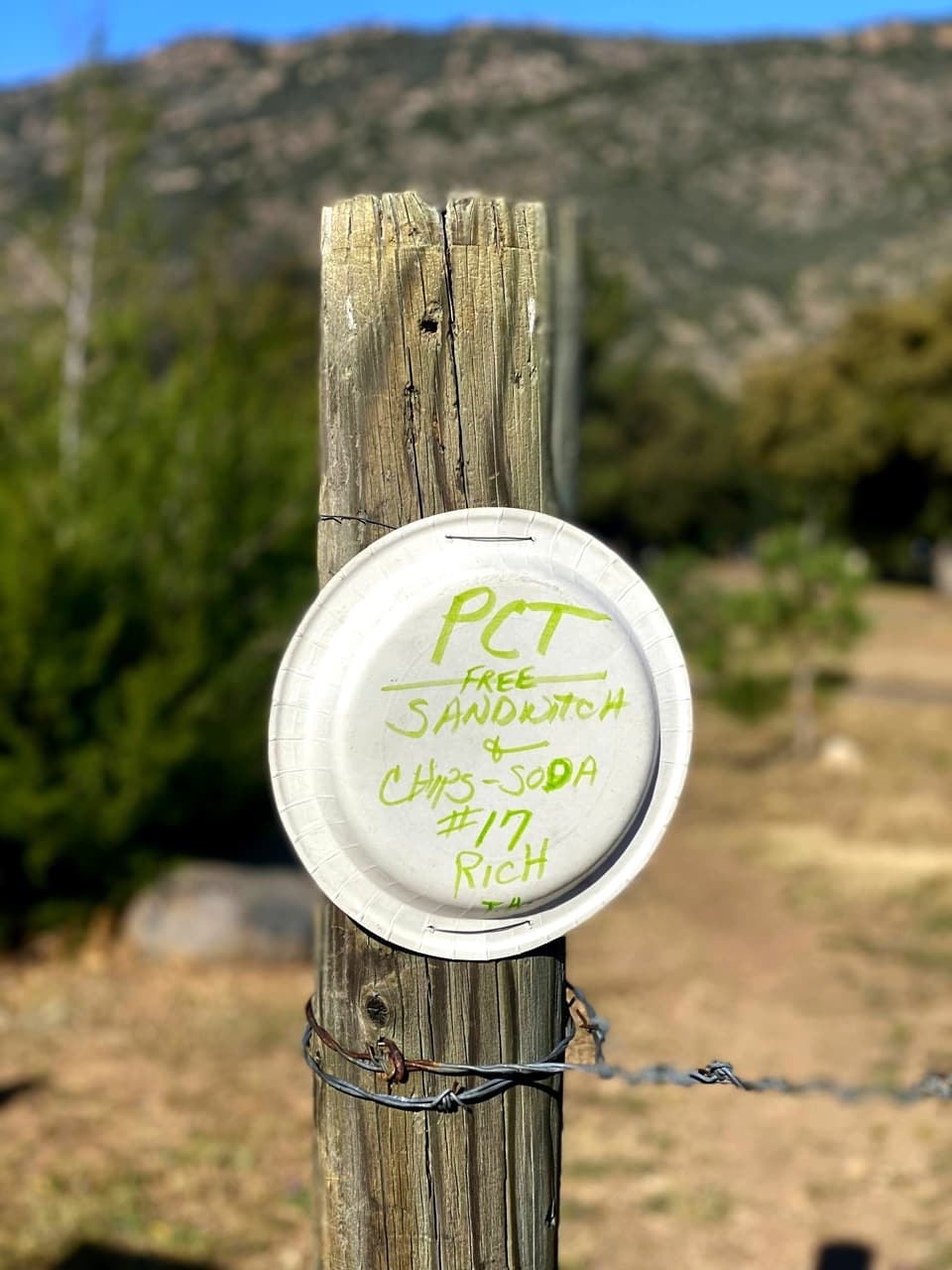 trail magic on a fence post, day 3