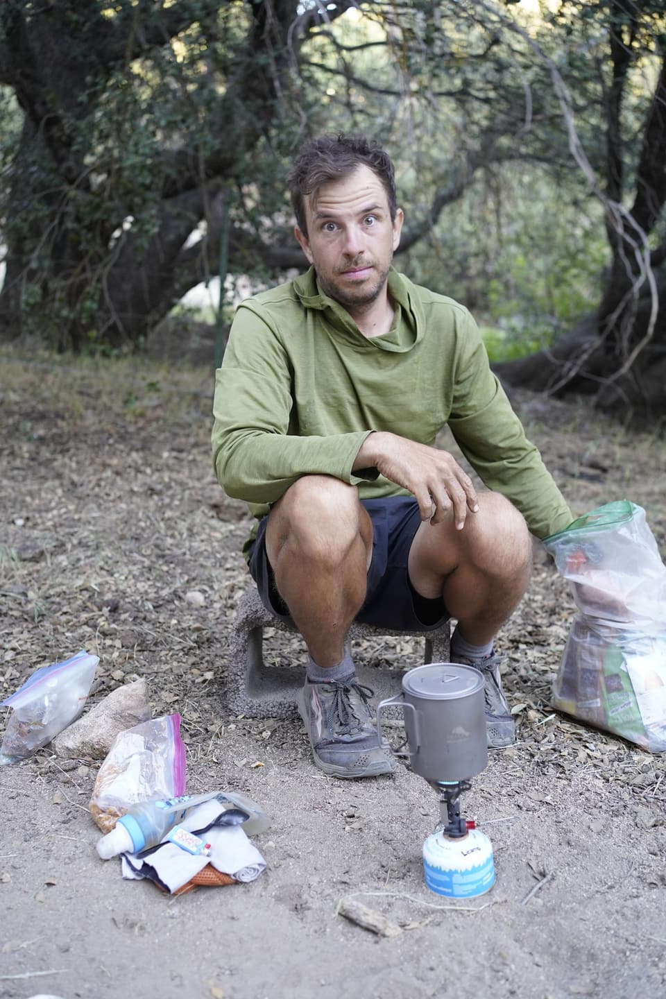 breakfast on the stove, food bags out on the push to Kennedy Meadows, day 35