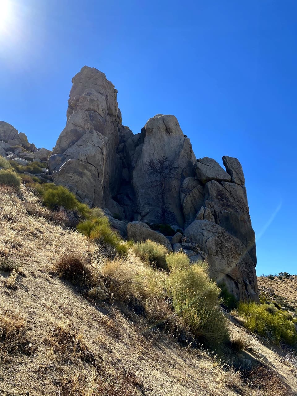 granite spires above the trail, day 36