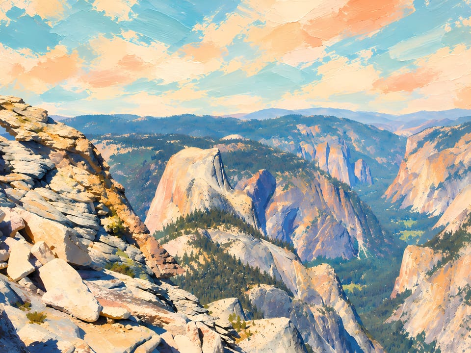 Painted-style view of Half Dome in Yosemite