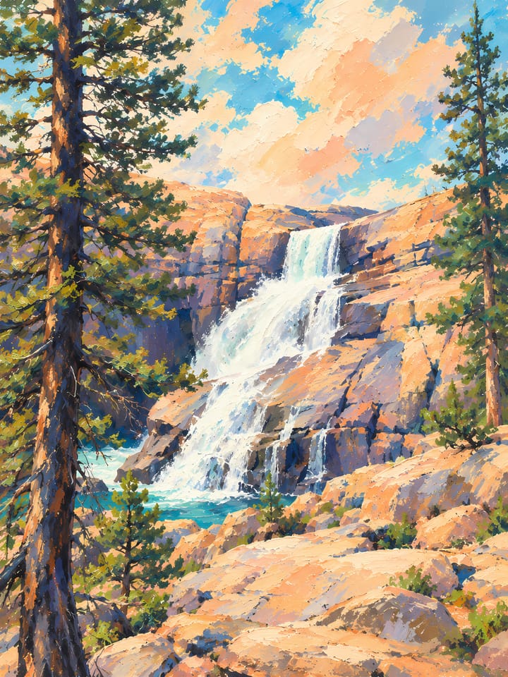 Painted-style Tuolumne Falls in Yosemite