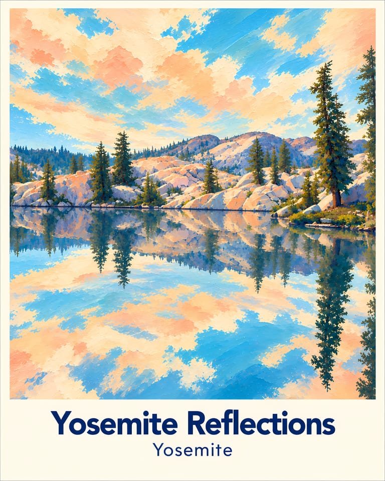 Yosemite Reflections place-name poster with a cream border