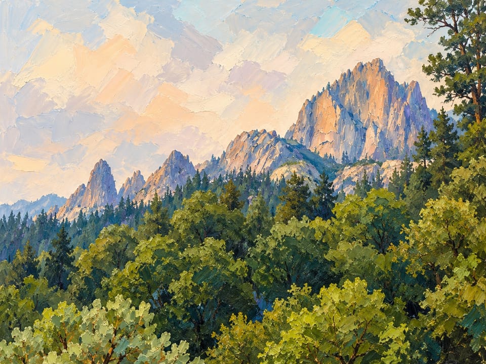 Painted-style granite spires of Castle Crags
