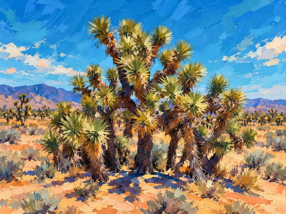 Painted-style Joshua trees in the desert