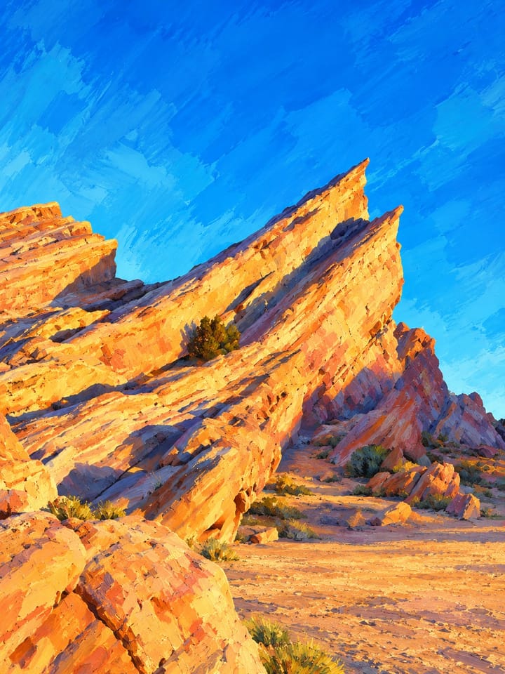 Painted-style Vasquez Rocks tilted sandstone